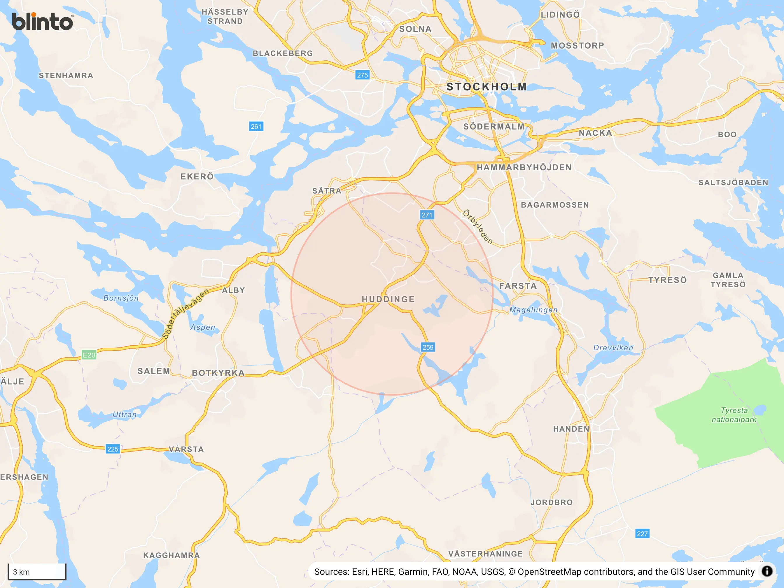 Karta över Huddinge