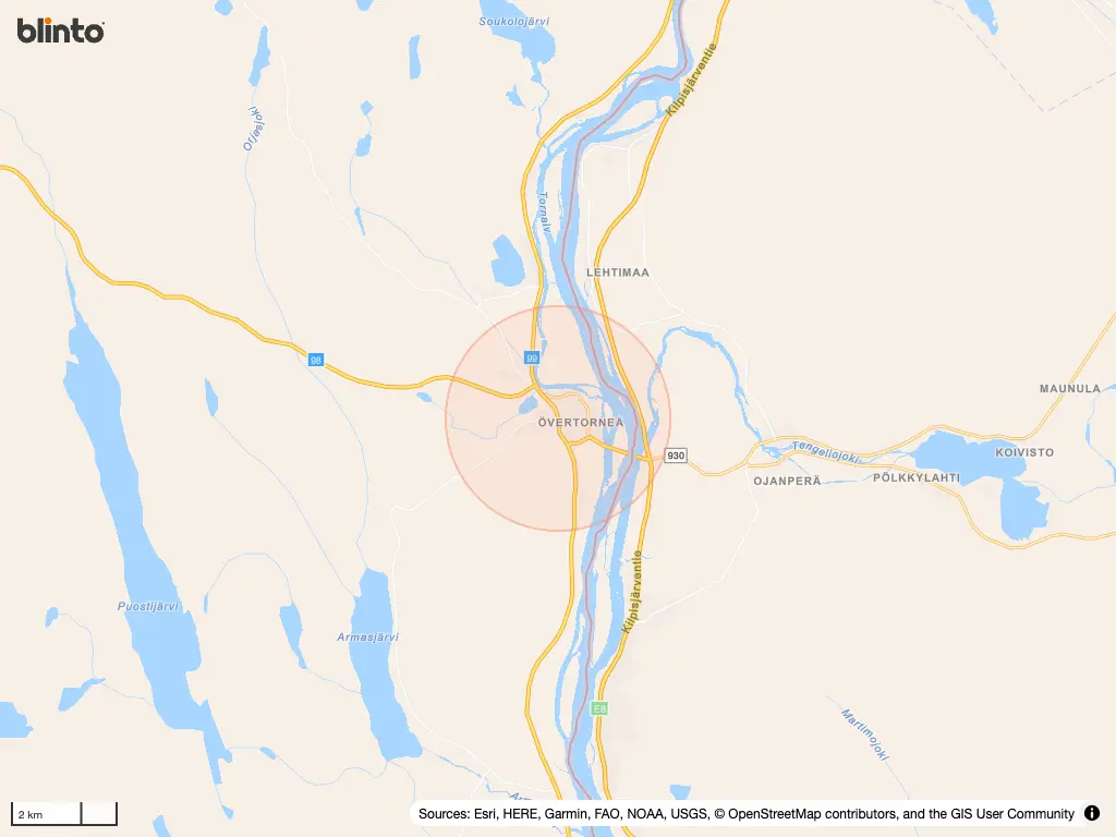 Karta över Övertårneå