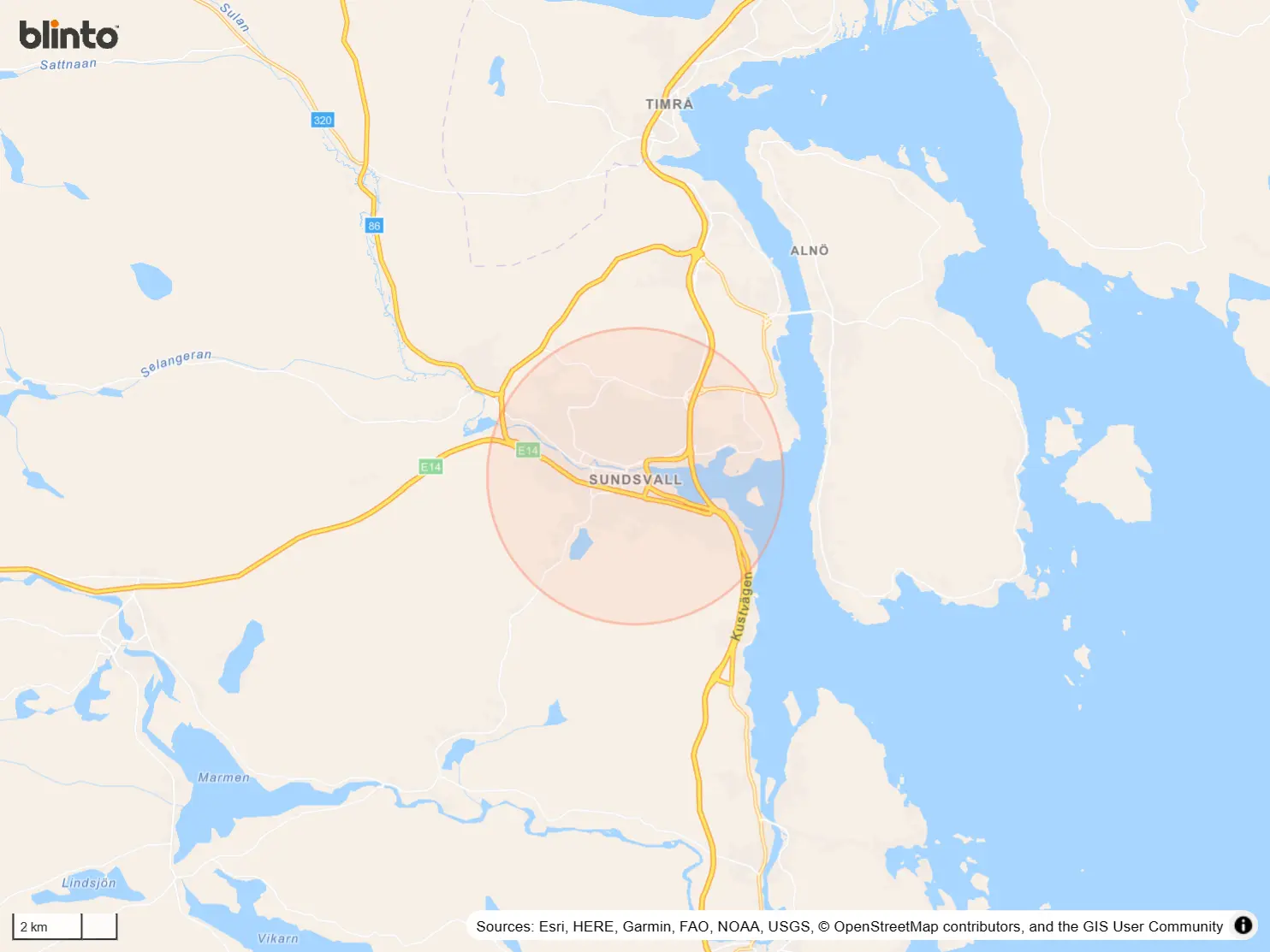 Karta över Sundsvall