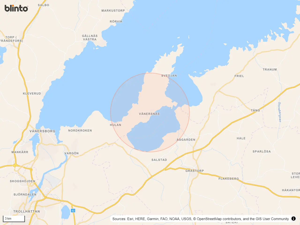 Karta över Vänersnäs