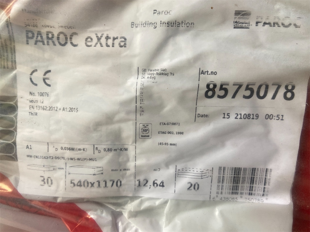 Väggisolering - Paroc 30 mm | Blinto auktioner