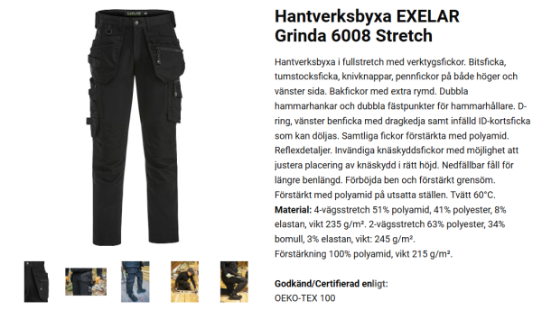 Arbetskläder byxor 321 st EXELAR svart