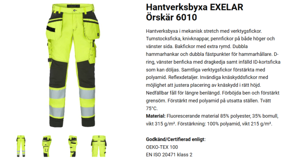 Arbetskläder EXELAR Gul varsel